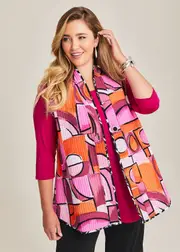 [TS] Taking Shape Reversible Quilt Natural Vest Size 14 in Print, Viscose - Plus Size Women's Clothing Print