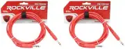 2 Rockville RCTR110R Red 10' 1/4'' TRS to 1/4'' TRS Cable 100% Copper