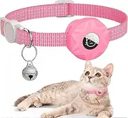 Air tag Cat Collar Reflective Cat Collar with Bell and Safety Buckle Collar with Waterproof Holder Lightweight Tracking Cat Collar for Kittens and Puppies Separate Cat Collar (Pink)