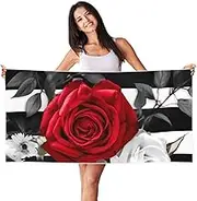 Microfiber Sand Free Beach Towel Thin Quick Dry Super Absorbent Large Lightweight Towels Ultra Soft Bath Towels Black White Stripes Red Rose Flowers Compact Gym Towel for Adult Travel Camping Gift