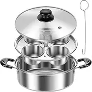 Egg Poacher, Stainless Steel Poached Egg Maker Pot, Egg Poaching Pan with 4 Cups, Poached Egg Cooker Pot, Multipurpose Stovetop Egg Poacher Pot for Induction Cooktop Gas Cooktop