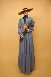 peasant Gray Dress+Belt,CottageGoth Dress,tiered maxi dress,romantic swing dress