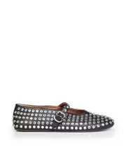 Black Leather Crystal Embellished Flats