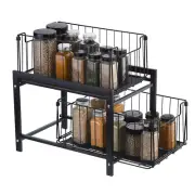 2 Tier Under Sink Cabinet Organizer with Sliding Drawer Pull Out Baskets, Black
