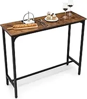 Costway 120 cm Bar Table, Industrial High Top Bar Table w/Metal Frame & Adjustable Feet, Rectangular Narrow Table for Small Space, Multifunctional Pub Dining Table Console Table for Kitchen Bar
