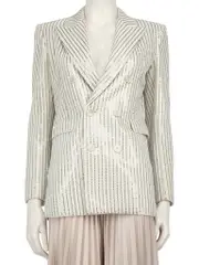 White Wool Silver Beaded Blazer