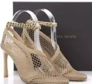 Bottega Veneta Gold Ankle Chain Strap Nude/Tan Mesh Sandals Size 40; NIB; $1180