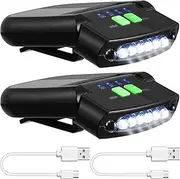 Mudder 2 Pieces LED Clip on Cap Lights USB Rechargeable Cap Flashlight Clip Waterproof Ultra Bright Hat Flashlight Headlamp for Fishing Camping Hand Work (Black)
