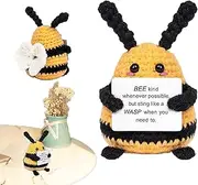 Handmade Crochet Dolls, Emotional Support Positive Bee Soft Doll, Small Positive Crochet Bee Doll for Table, Bookshelf, Children's Room