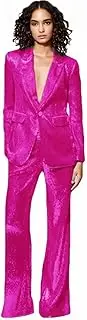 [Botong] Women's Sequined Fashion Suit Set One Button 2 Piece Wedding Tuxedos Blazer Pants Prom Party Outfit