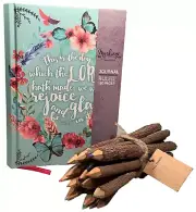 Journal & Colored Wood Carved Twig Pencils-Markings by CR Gibson Psalms 118:24