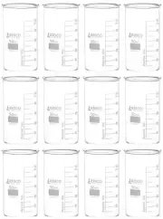 Eisco Labs 50ml Beakers, Tall Form, No Spout - Borosilicate Glass - 12 Pack