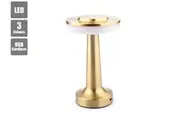 Cordless LED Table Lamp Touch Control Dimmable Colour Change Metal Night Light Flat Shade USB Rechargeable Gold