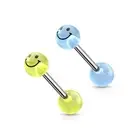 14G Glow In Dark Acrylic Smiley Face Ball Tongue Barbell Piercing Ring 15mm