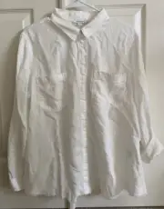 CHICO'S 3 Fringe Denim Shirt Solid LS Fashion Top Alabaster