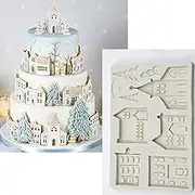 btdeal Merry Christmas Silicone Cake Mold Xmas Tree House Fondant Mould Pastry Baking Mold Decorating Tools