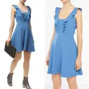 Sandro Paris Blue Ruffled Helen Dress Large NWT