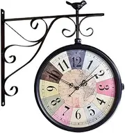 Retro Double-Sided Wall Clock, Double-Sided Wall Clock Station Retro Dial with Stem Fixing Pendulum for Indoor and Outdoor Home Garden