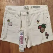 Indigo Rein White Denim Shorts! NWT - Buttons / Patches / Sequins! SIZE 7