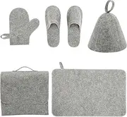 Beavorty Practical Sauna Kit Felt Sauna Hat Gloves Slippers Mat and Storage Bag Comfort for Women Men Natural Hair Grey