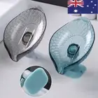 AU Leaf-Shape Soap Holder Self Draining Soap Dish Sponge Tray with Suction Cup