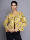 Women Quilted Crop Jacket Reversible Cotton Jackets Cropped Coats Tops Yellow