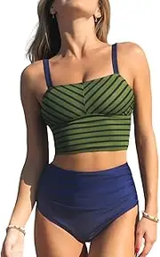 [CUPSHE] Women's Tankini Sets Square Neck High Waisted Two Piece Bathing Suits Adjustable Straps Swimwear