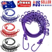 Camping Rope Peg Washing Clothes Line Travel clothesline Portable 12 Clips QT