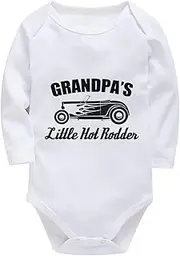 [WOOYONGING] Grandpa's Little Hot Rodder Coming Home Outfits Long Sleeve Boys Bodysuit White Baby Boy Rompers 12 Months