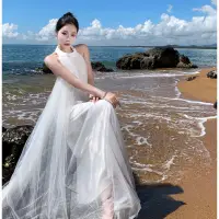 在飛比找蝦皮商城精選優惠-Miguo_新娘訂婚輕婚紗洋裝 法式掛脖小禮服 睡裙 晨袍 
