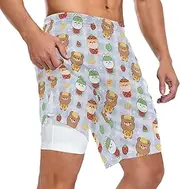 [ZZXXB] Funny Dog Bear Burry Fruits Athletic Shorts for Men with Pockets 2 in 1 Quick Dry Running Shorts S-3XL