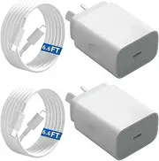 20W iPhone 16 15 USB C Charger USB Type C Wall Charger Block for iPhone iPhone 16/16 Plus/16 Pro 15/15 Plus/ 15 Pro/ 15 Pro Max/iPad Pro/Samsung, 2Pack PD Fast Charger USB C with 6FT USB C to C Cable