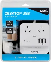 Crest Desktop Power Hub 2 Socket 3 USB