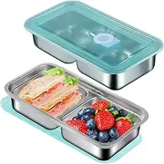 ATRDTO 2pcs Stainless Steel Food Storage Box Container with 2 Compartments, Leak Plastic Lid Dishwasher Safe - Plastic Free