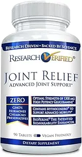 Research Verified Joint Relief - 100% Natural Glucosamine, MSM and Turmeric, Boswellia + Vitamins for Joint and Muscle Pain Relief and Joint Support - 1 Bottle (1 Month Supply)