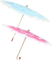 [WESIEVYA] 2pc Handmade Peony Oil Paper Chinese Umbrella Decorative Asian Lady's Umbrella for Cosplay Stage Performance Rain Protection