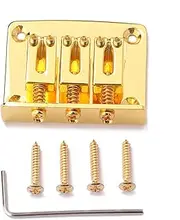 Kisangel Vintage Style String Guitar Bridge with Screws Wrench Durable Metal Box Guitar Bridge for Jazz Golden Finish Performance