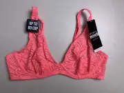 NWT Bonds Intimately Deep V Bra Unlined Lace Underwire Size 38B Pink New