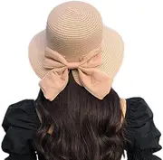 [Ｗoowayo] Sun Hat Womens Foldable Big Brim Floppy Girls Straw Hat Sun Hat with Bowknot Elegant Protection Shading Beach Caps