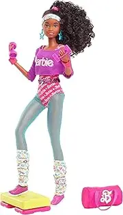 Barbie Rewind 80s Edition Workin’ Out Doll (11.5-in Brunette) Wearing Bodysuit, Legwarmers & Accessories, with Cassette Tape Doll Stand, for Collectors