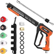 FIXFANS Pressure Washer Gun Kit, 4000PSI Power Washer Handle Gun with Replacement Wand Extension, High Pressure Spray Gun with 5 Nozzle Tips, M22 Fitting, 1/4" Quick Connect Female, Stainless Steel