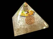 Large Clear Quartz Orgone Pyramid + Mandala Copper Coil Crystal Quartz Point