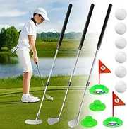 Kids Golf Club Set, 3 Piece Training Set with Wood Iron Putter, 6 Practice Balls, Putting Cups and Flags
