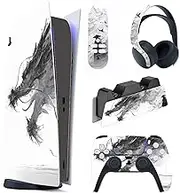 playvital Skin Compatible with PS5 Console Digital Edition, Vinyl Skin Protective Film Stickers for PS5 Console, Controller, Charging Station, Headset, Media Remote Control, Fog Born Dragon