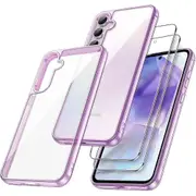 JETech 3 in 1 Case for Samsung Galaxy A55 5G, with 2-Pack Screen Protector, Tempered Glass Film, Shockproof Bumper Phone Protective Cover Clear Back Purple