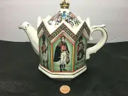 VTG Sadler Ceramic Teapot Soldiers Of The Battle Of Waterloo Octagon Shaped 7" H
