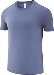 [TrndTrsure] Men's Bamboo Viscose T-Shirts Ultra Soft Plain Active Short Sleeve Fit Casual Workout Classic Male Tops