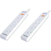 2PK Sansai 4 Way Powerboard Sockets Splitter Overload Protection/Switch/10A