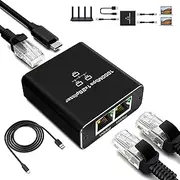RENGOGA LAN Splitter 1 to 2, LAN Splitter 1000 Mbps Ethernet Splitter 2 Port, Gigabit RJ45 Switch Ethernet Splitter Internet with Type-C Power Cable for Computer Hub Switch Router Set-Top Box Digital