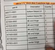 OVERHEAD DOOR HARDWARE FOR A 1 5/8" THICK 5 SECTION SINGLE ROW OF CENTER HINGES